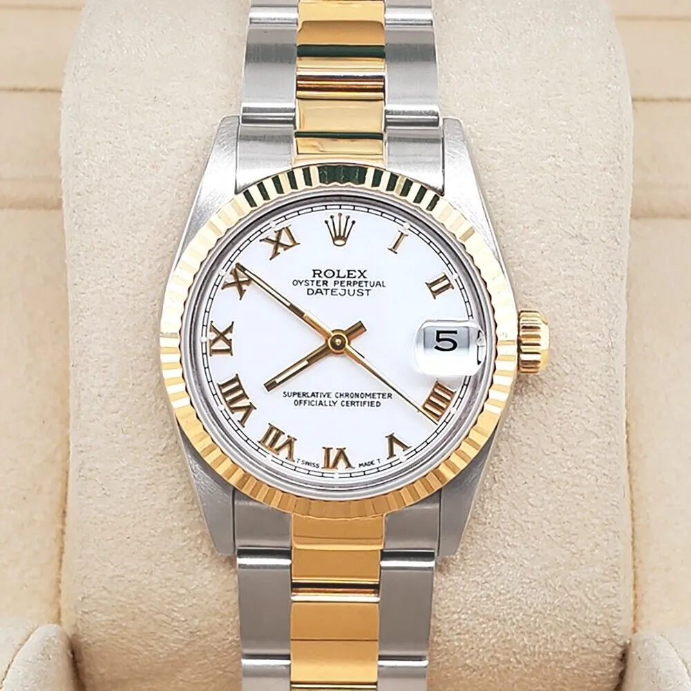 Rolex Datejust  White Roman Dial Yellow Gold Fluted Bezel Watch   TFJ-142508250