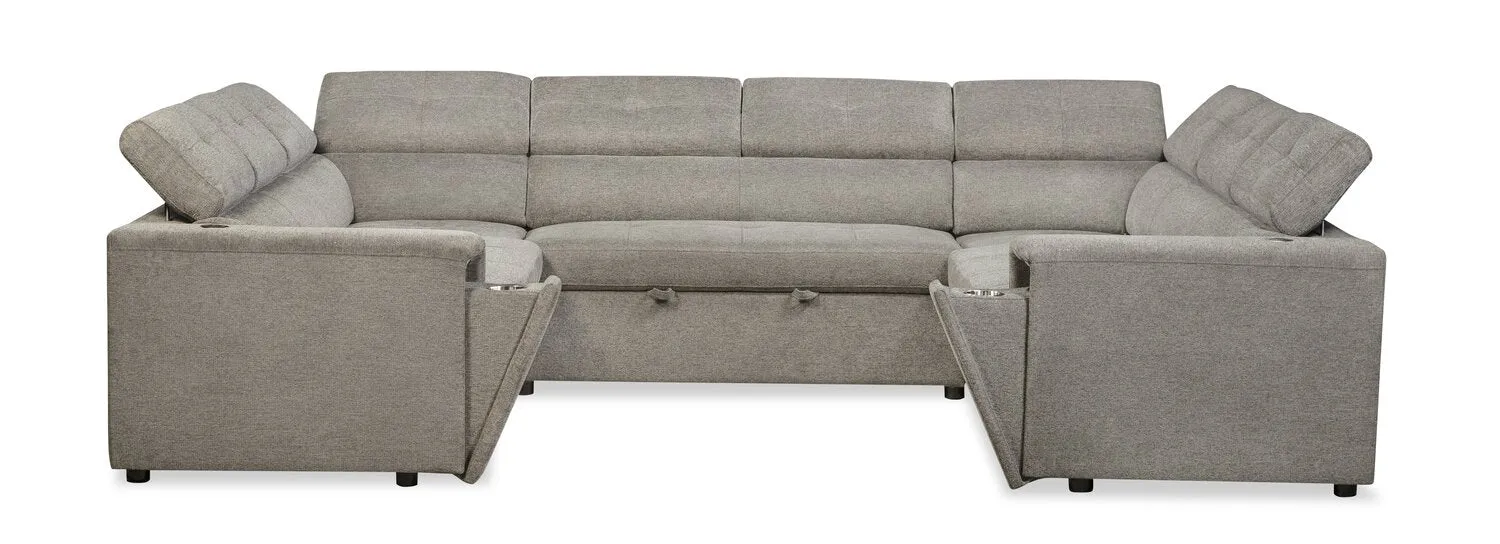 Romilly 3-Piece Linen-Look Fabric Sleeper Sectional with Two Sofas - Grey