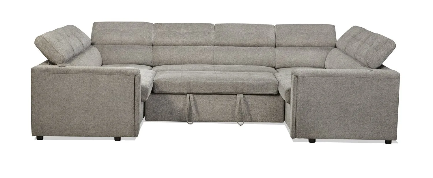 Romilly 3-Piece Linen-Look Fabric Sleeper Sectional with Two Sofas - Grey