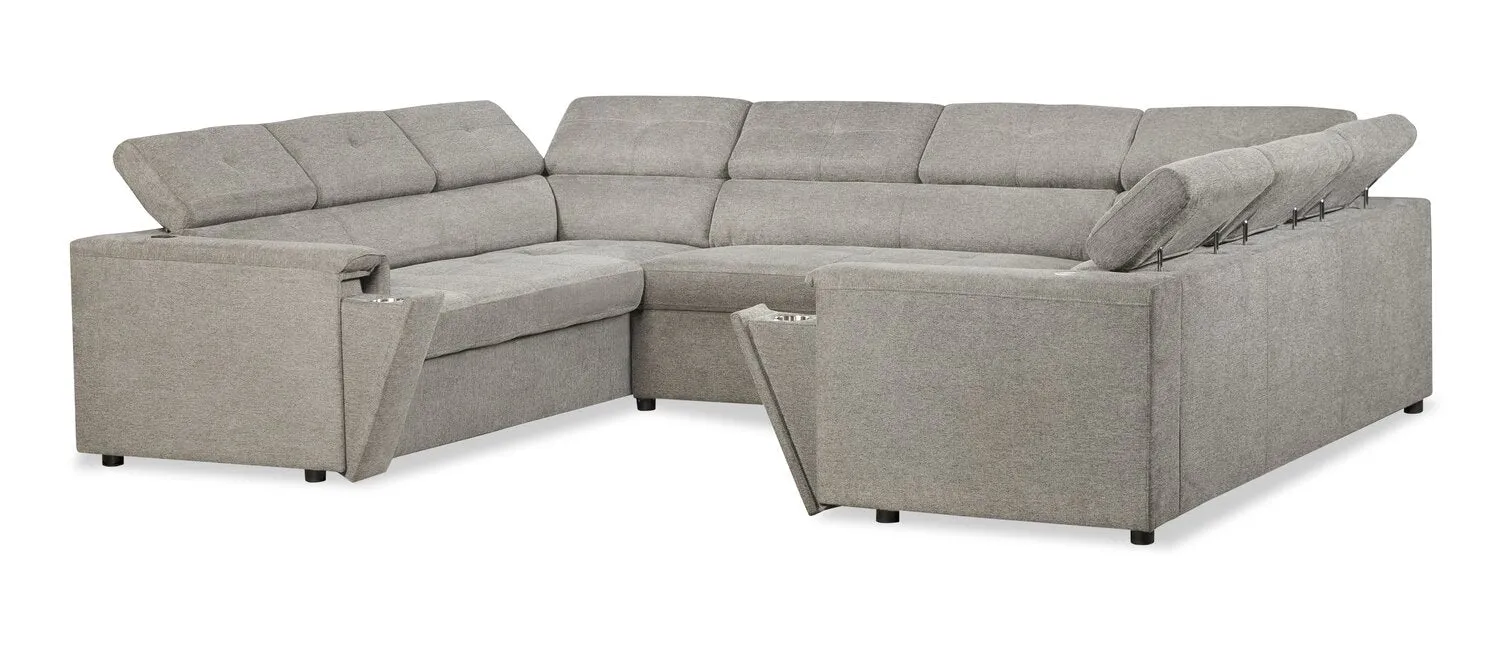 Romilly 3-Piece Linen-Look Fabric Sleeper Sectional with Two Sofas - Grey