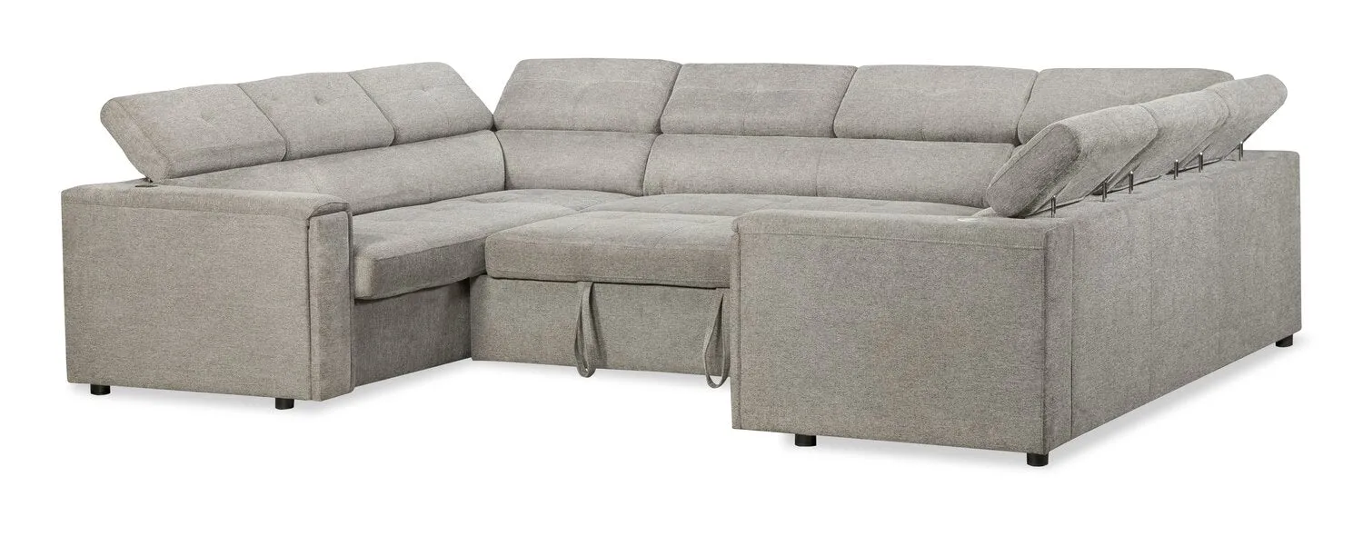 Romilly 3-Piece Linen-Look Fabric Sleeper Sectional with Two Sofas - Grey