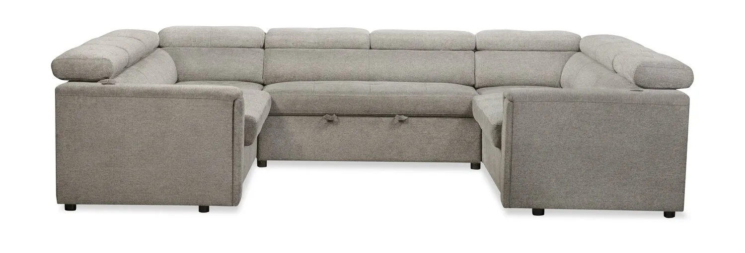 Romilly 3-Piece Linen-Look Fabric Sleeper Sectional with Two Sofas - Grey