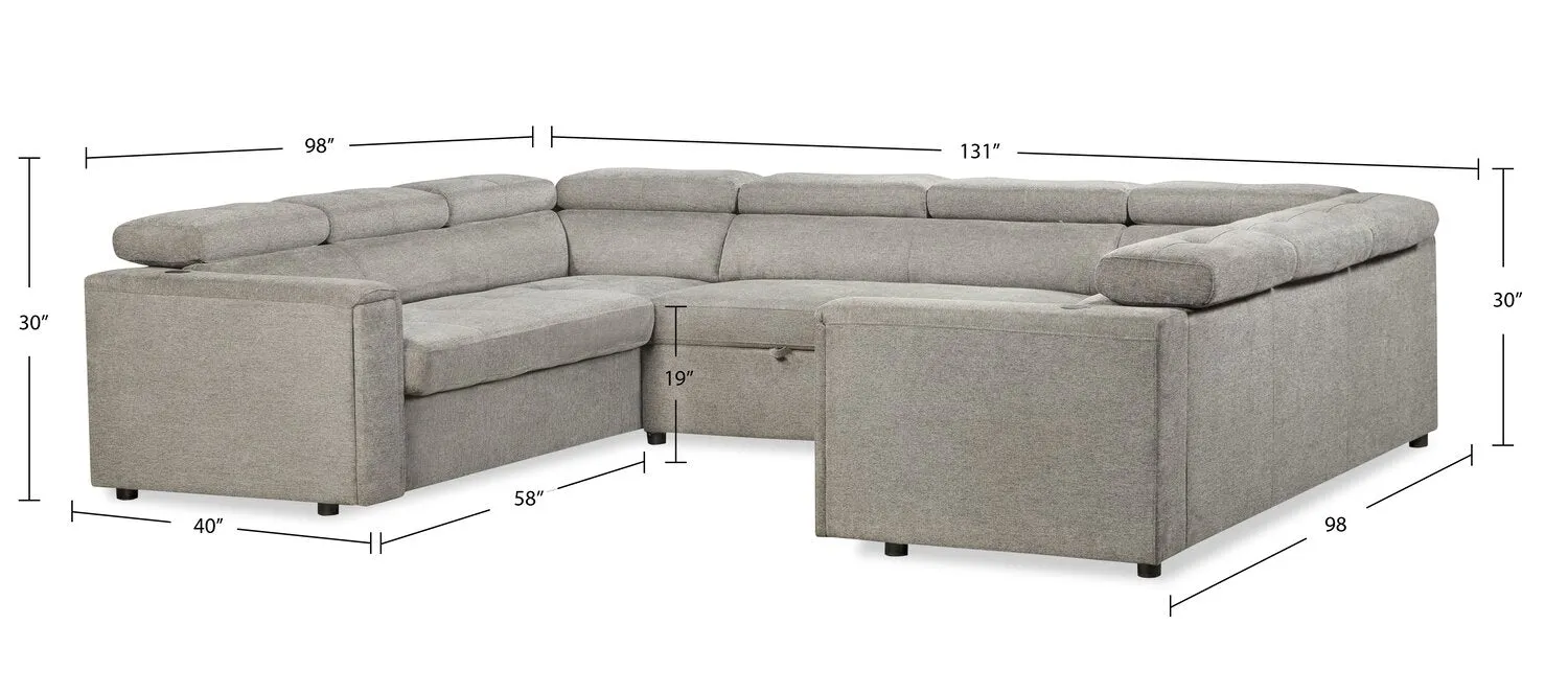 Romilly 3-Piece Linen-Look Fabric Sleeper Sectional with Two Sofas - Grey