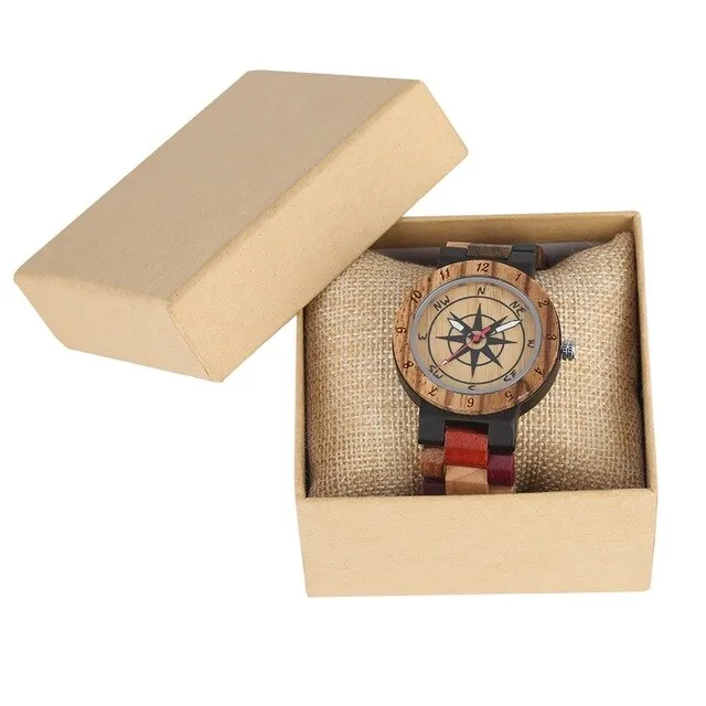 Royal Compass Dial Wood Watch for Couple,  Bamboo Watch Full Wooden, Mixed Color, Wrist Quartz Watch, Luxury Souvenir Gifts