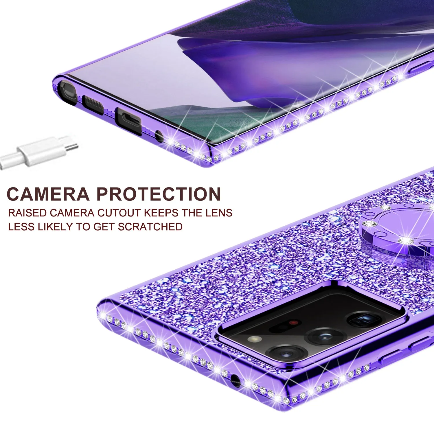 Samsung Galaxy A51 5G Case, Glitter Cute Phone Case Girls with Kickstand,Bling Diamond Rhinestone Bumper Ring Stand Sparkly Luxury Clear Thin Soft Protective Samsung Galaxy A51 5G Case for Girl Women - Purple