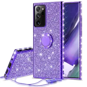 Samsung Galaxy A51 5G Case, Glitter Cute Phone Case Girls with Kickstand,Bling Diamond Rhinestone Bumper Ring Stand Sparkly Luxury Clear Thin Soft Protective Samsung Galaxy A51 5G Case for Girl Women - Purple