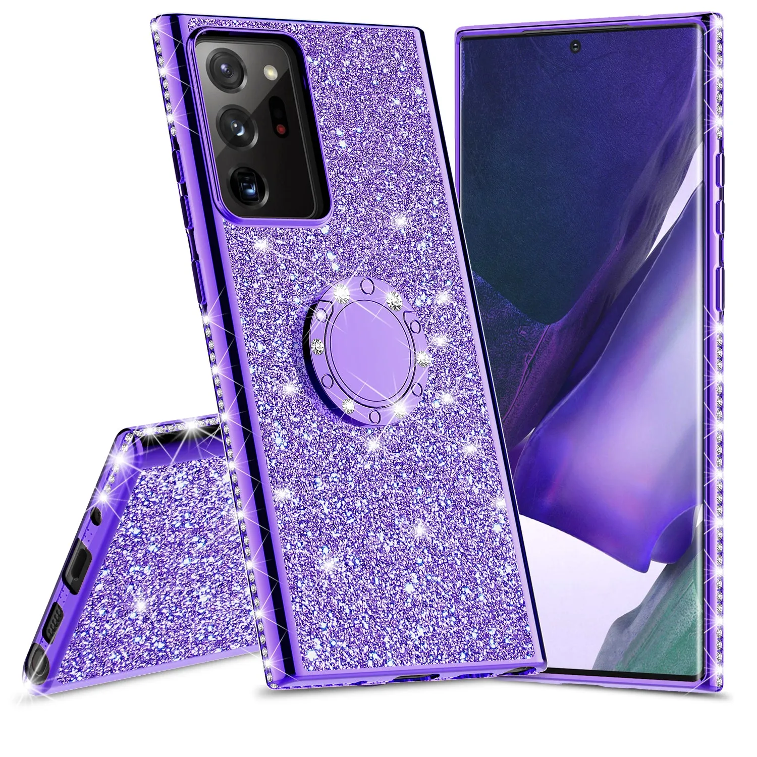 Samsung Galaxy A51 5G Case, Glitter Cute Phone Case Girls with Kickstand,Bling Diamond Rhinestone Bumper Ring Stand Sparkly Luxury Clear Thin Soft Protective Samsung Galaxy A51 5G Case for Girl Women - Purple