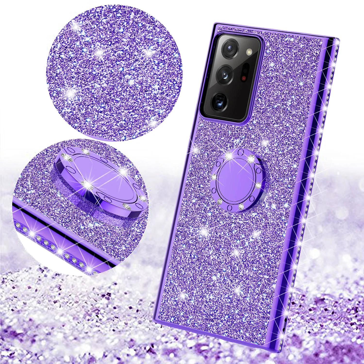 Samsung Galaxy A51 5G Case, Glitter Cute Phone Case Girls with Kickstand,Bling Diamond Rhinestone Bumper Ring Stand Sparkly Luxury Clear Thin Soft Protective Samsung Galaxy A51 5G Case for Girl Women - Purple