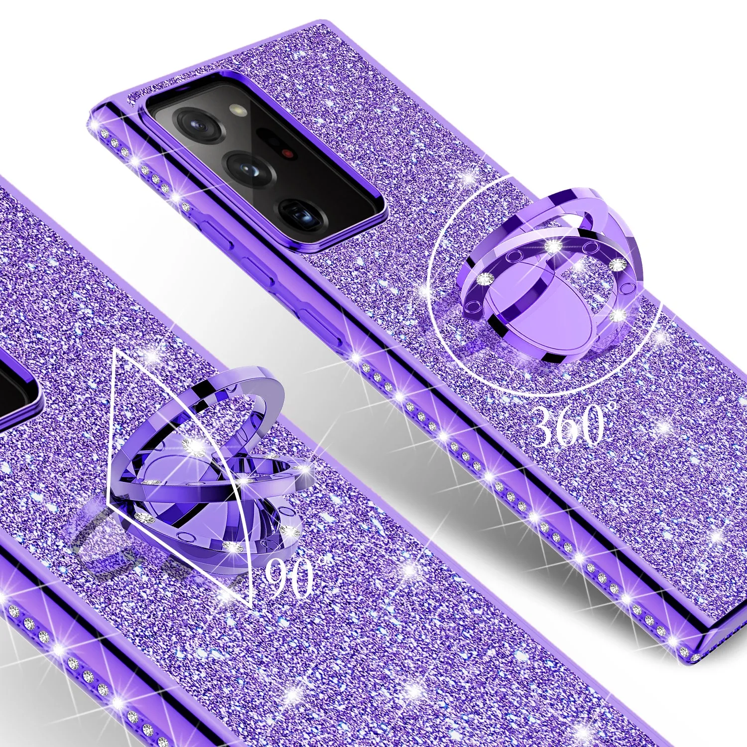 Samsung Galaxy A51 5G Case, Glitter Cute Phone Case Girls with Kickstand,Bling Diamond Rhinestone Bumper Ring Stand Sparkly Luxury Clear Thin Soft Protective Samsung Galaxy A51 5G Case for Girl Women - Purple