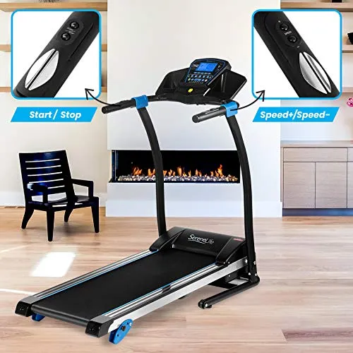 SereneLife Smart Digital Folding Treadmill - Electric Foldable Exercise Fitness Machine, Large Running Surface, 3 Incline Settings, 16 Preset Program, Downloadable Sports App for Running & Walking - SLFTRD25, 54.7 x 26.7 x 49.6 Inch