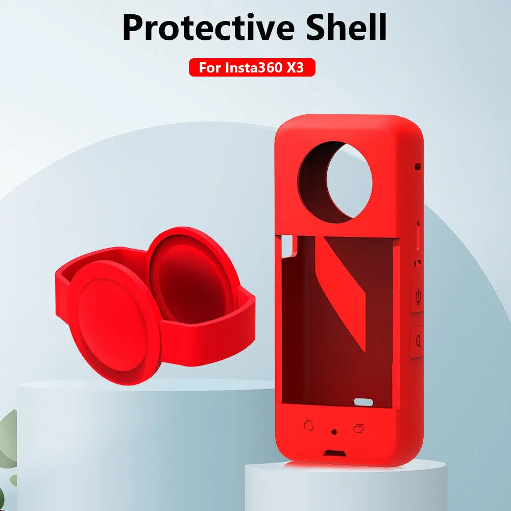 Silicone Case for Insta360 One X3 |Soft Carrying Case with Guards Lens Cover Cap - Red