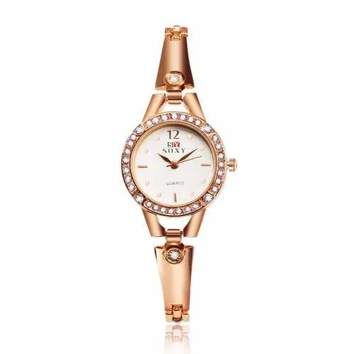 SOXY Rhinestone Casual Style Stainless Steel Bracelet Watch