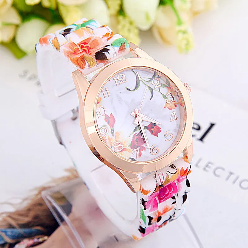 Summer Style Fashion Flower Watches Women Dress Quartz Watch Wristwatches Reminino Relogio Clocks Women Watches