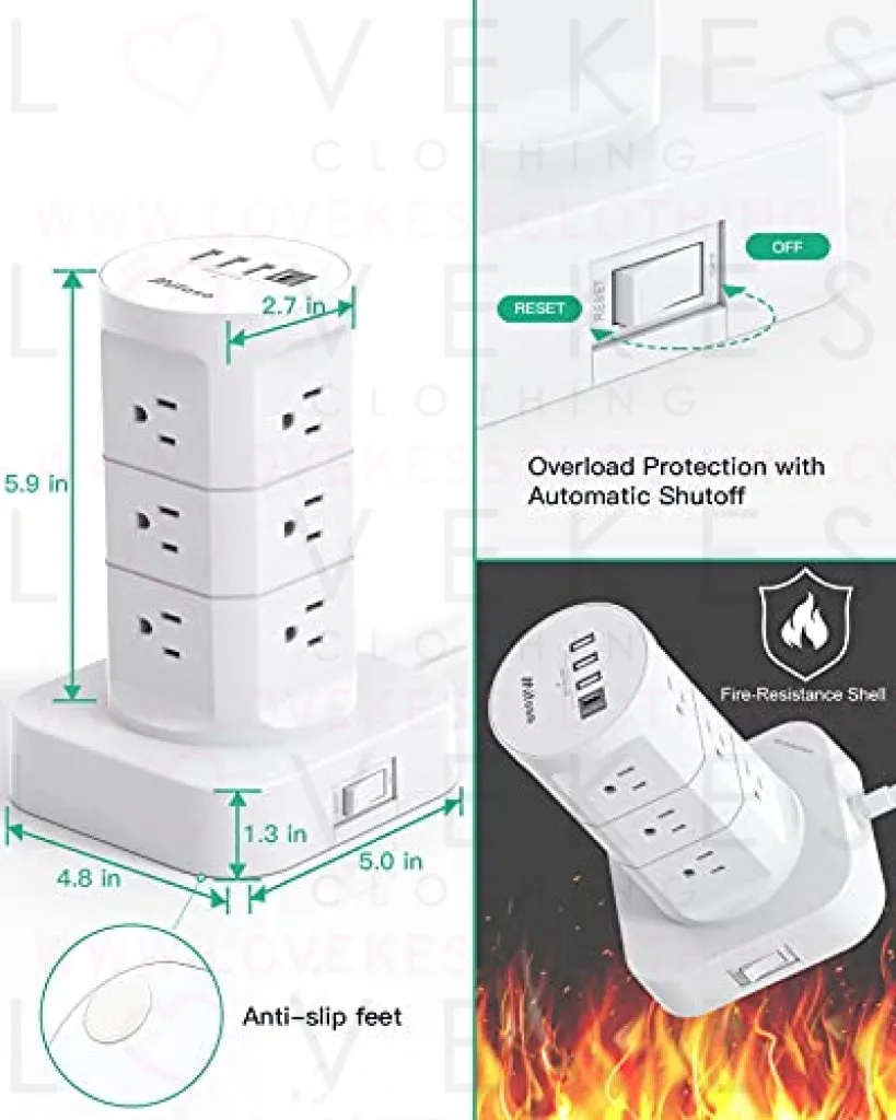 Surge Protector Power Strip Tower - 12 Widely Outlets with 4 USB Ports (1 USB C), 6FT Heavy Duty Extension Cord, Flat Plug, Multi Plug Outlet Extender Overload Protection for Home Office Dorm