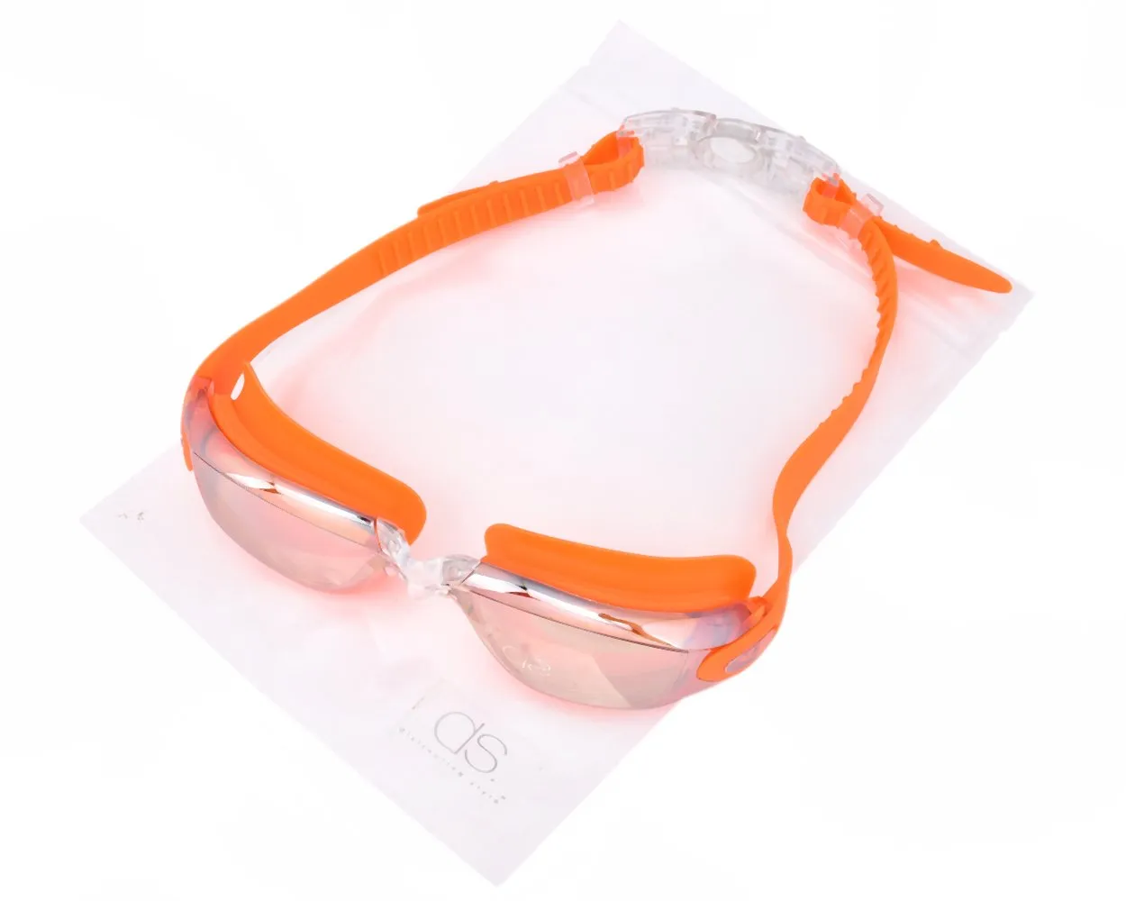 Swimming Goggles with Anti-fog Mirror Lens and Case - Orange