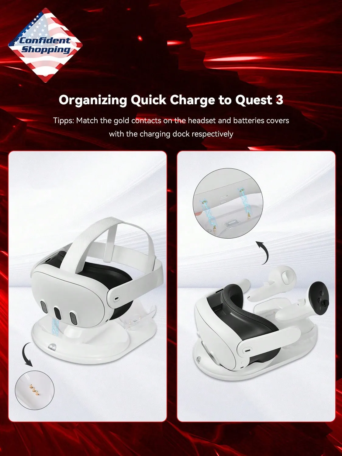 TechKompass Meta Quest 3 Charging Dock With Rapid Charge Technology And Bonus Rechargeables