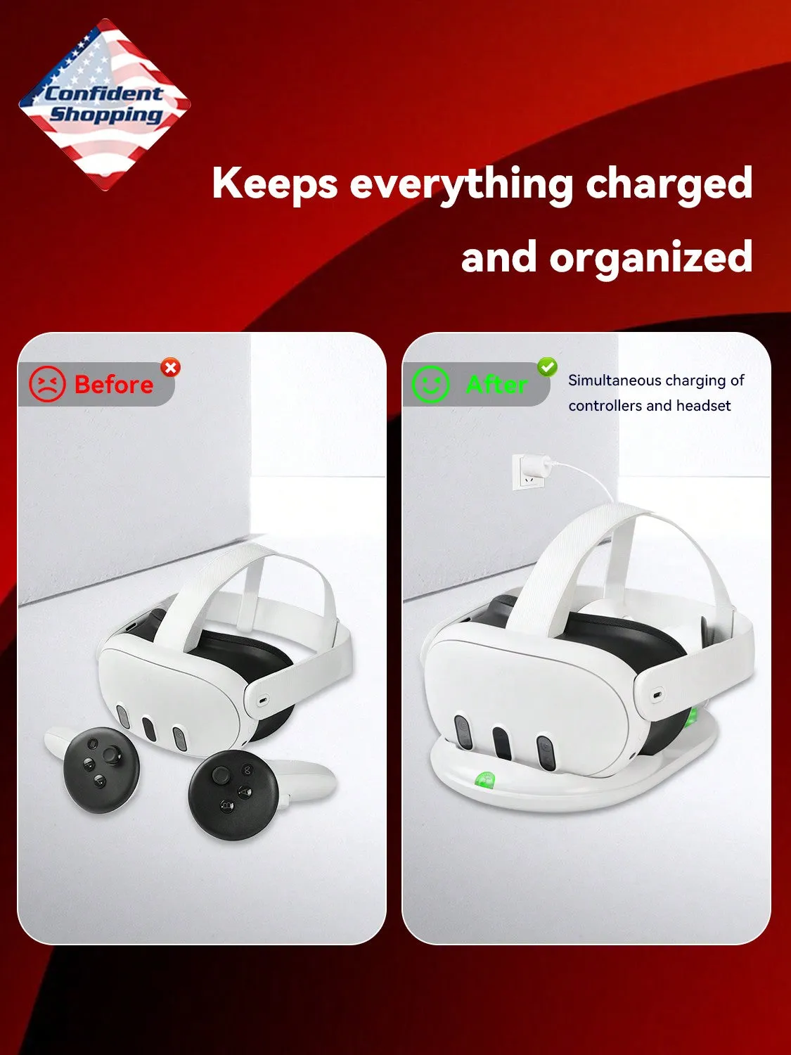 TechKompass Meta Quest 3 Charging Dock With Rapid Charge Technology And Bonus Rechargeables