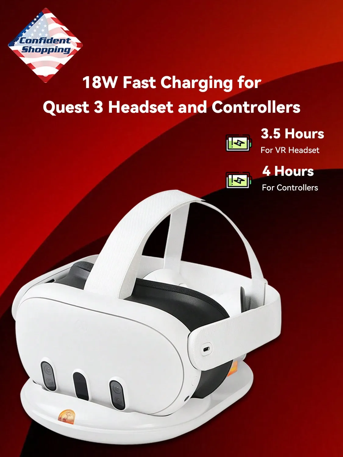 TechKompass Meta Quest 3 Charging Dock With Rapid Charge Technology And Bonus Rechargeables