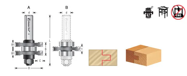 Tongue & Groove Assembly Router Bit | 3⁄8 Kerf x 1 5⁄8 Dia x 3⁄4 x 1⁄2" Shank | 55400 | 738685954003