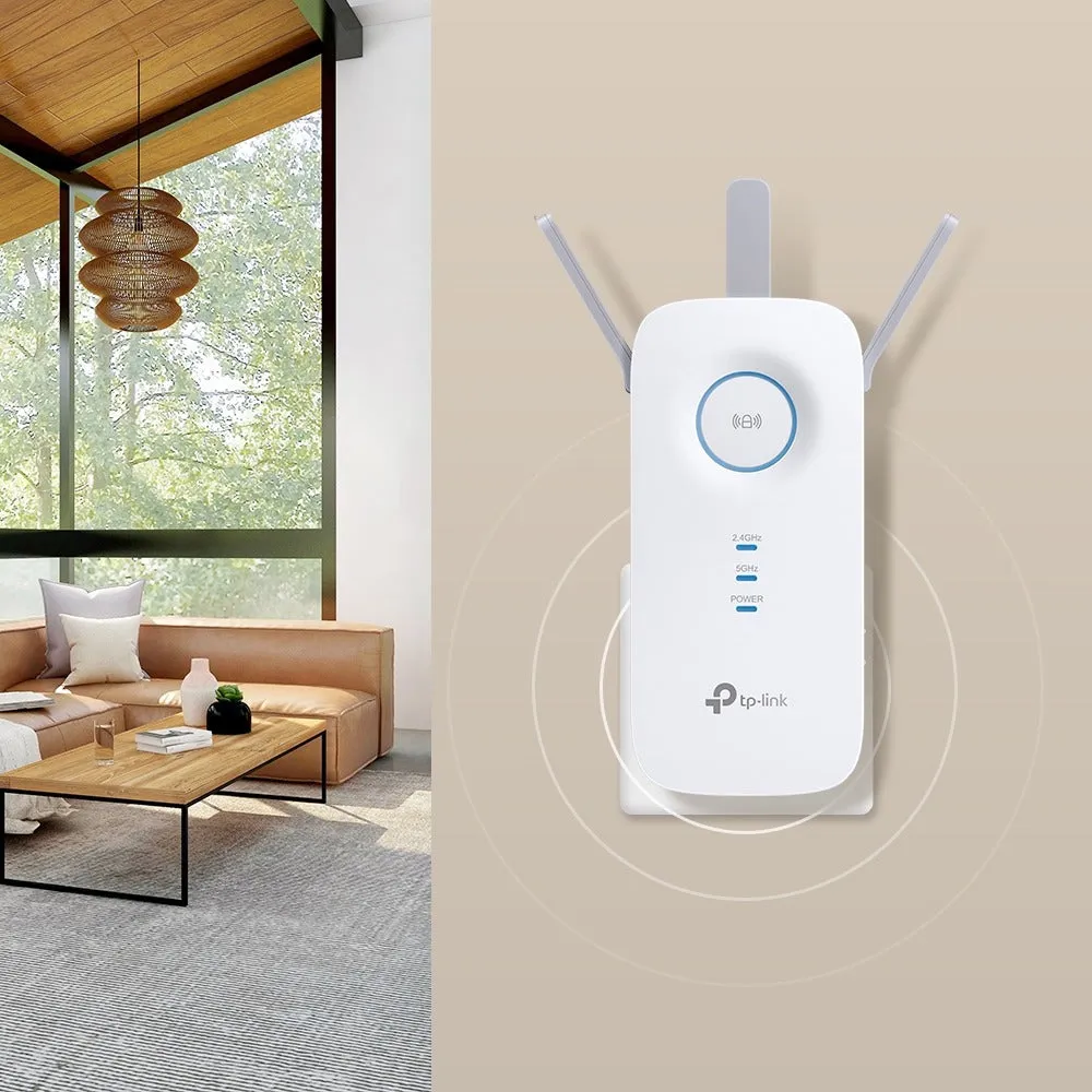 TP-Link RE550 AC1900 Dual Band Wi-Fi Range Extender Wall Plugged with 1300Mbps at 5GHz, 600Mbps at 2.4GHz, Gigabit Ethernet Port, MU-MIMO, Access Point Mode, High-Speed Mode, Easy Setup Via WPS / Tether App, OneMesh