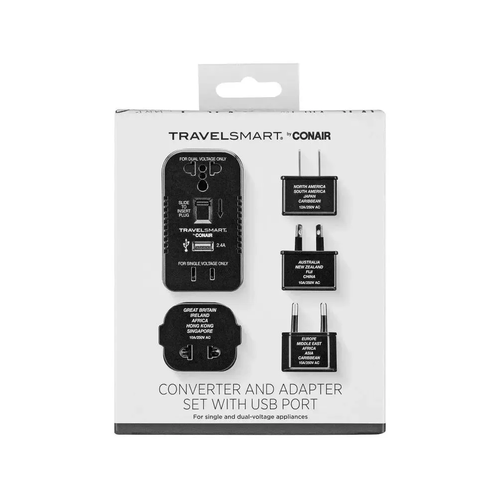 Travel Smart by Conair 2 Outlet Converter Set with USB Port