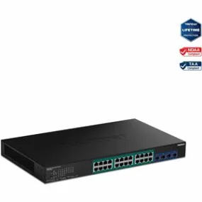 TRENDnet 28-Port Gigabit Web Smart PoE  Switch with 24 Gigabit PoE  Ports; TPE-30284; 4 x 10G SFP  slots; 370W PoE power;VLAN; QoS; LACP; IPv4/IPv6 Static Routing