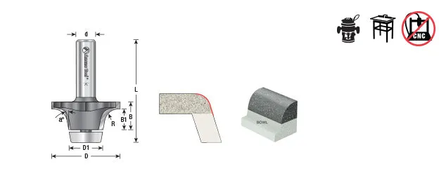 Undermount Bowl Router Bit | 10°x 2 9⁄64 Dia x 63⁄64 x 1⁄2" Shank | 57267 | 738685572672