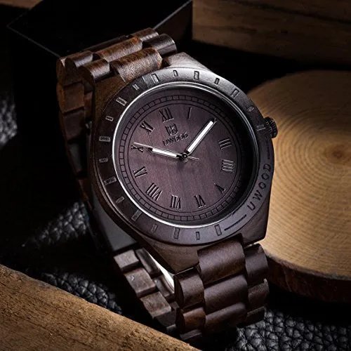 Uwood Unique Luxury Brand Black Sandal Wooden Mens Quartz Watches Fashion Natural Wood Watch