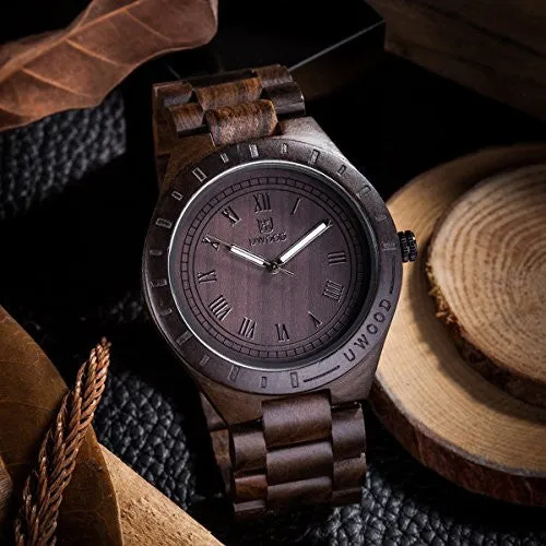 Uwood Unique Luxury Brand Black Sandal Wooden Mens Quartz Watches Fashion Natural Wood Watch