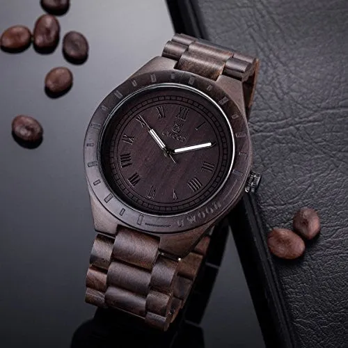 Uwood Unique Luxury Brand Black Sandal Wooden Mens Quartz Watches Fashion Natural Wood Watch