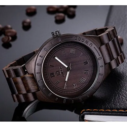 Uwood Unique Luxury Brand Black Sandal Wooden Mens Quartz Watches Fashion Natural Wood Watch