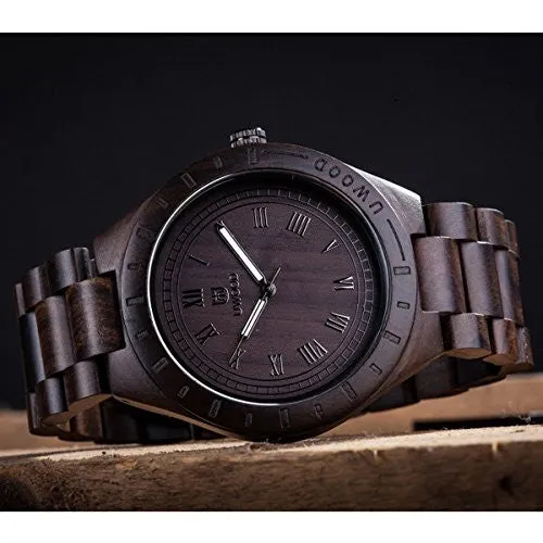 Uwood Unique Luxury Brand Black Sandal Wooden Mens Quartz Watches Fashion Natural Wood Watch