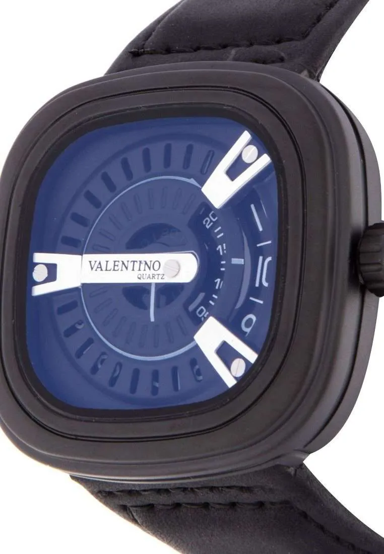 Valentino 20122151-BLK STRAP - BLK CASE - SILVER INDEX Black Leather Strap Watch for Men