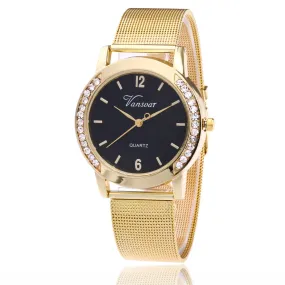 Vansvar Brand Fashion Gold Mesh Quartz Watch Women Metal Stainless Steel Dress Watches Relogio Feminino Gift Clock 1887