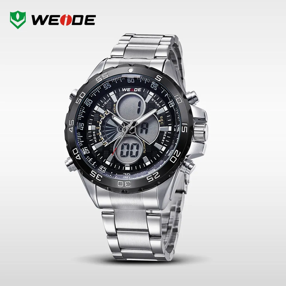 WEIDE Men's Military Sports Watches Luxury Brand Men Quartz Full Steel Diver Watch Analog Digital LCD Display