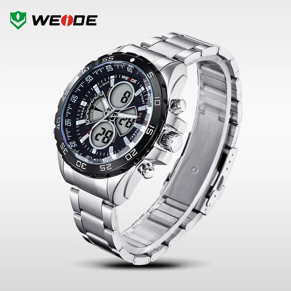 WEIDE Men's Military Sports Watches Luxury Brand Men Quartz Full Steel Diver Watch Analog Digital LCD Display