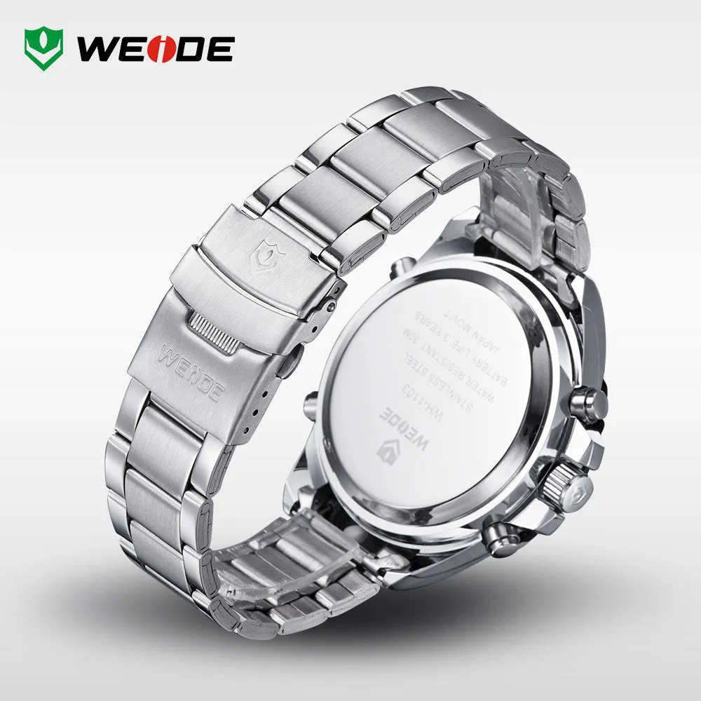 WEIDE Men's Military Sports Watches Luxury Brand Men Quartz Full Steel Diver Watch Analog Digital LCD Display