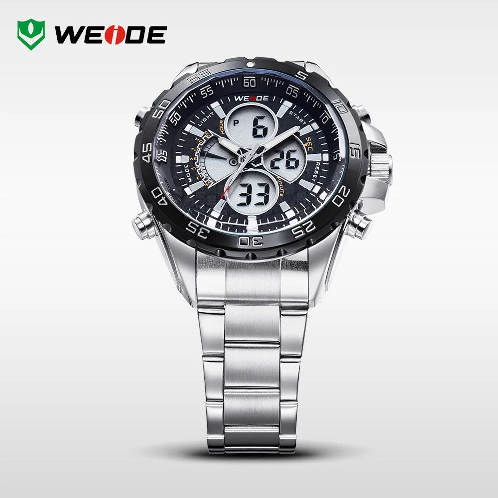 WEIDE Men's Military Sports Watches Luxury Brand Men Quartz Full Steel Diver Watch Analog Digital LCD Display