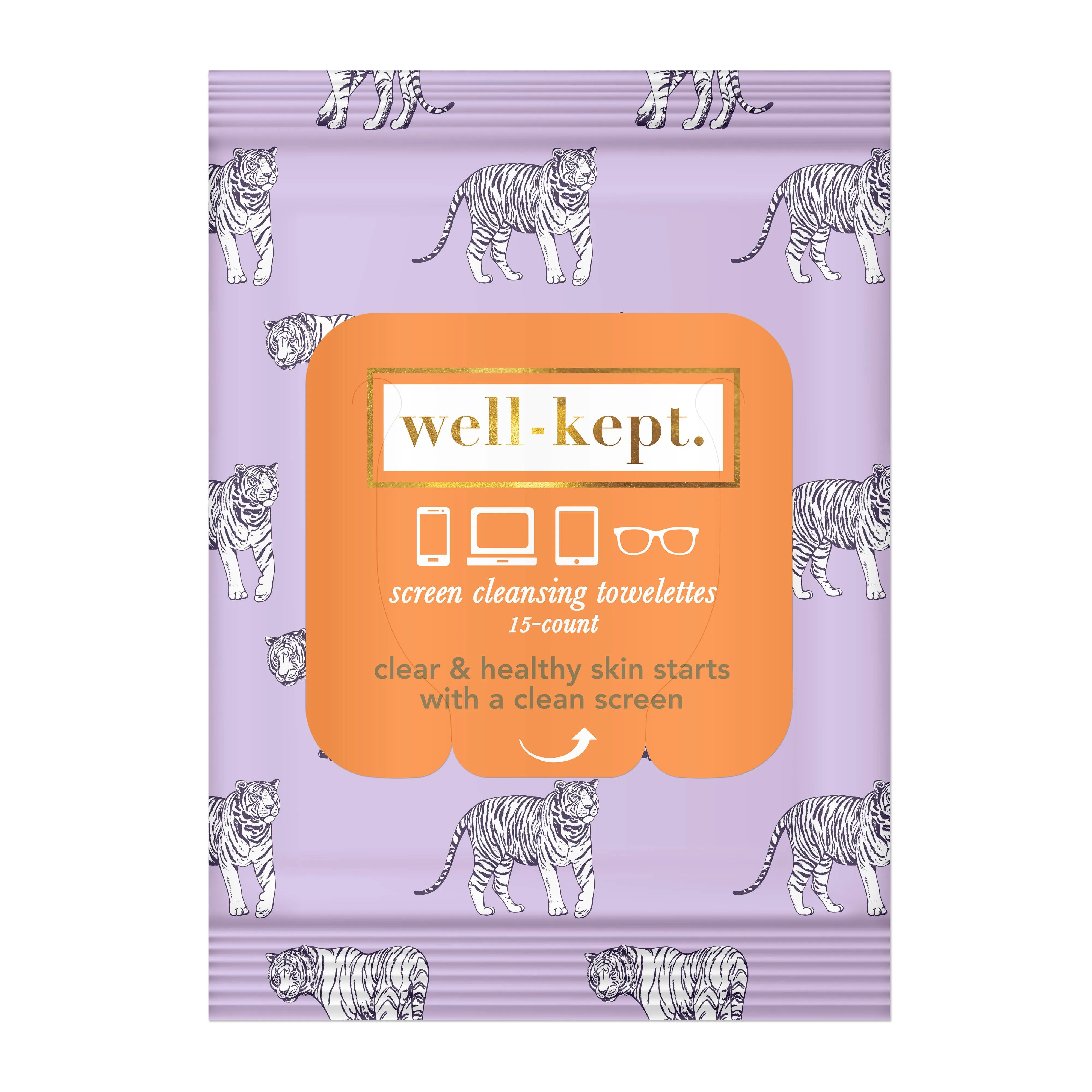 Well Kept Screen   Glasses Cleansing Travel Wipes - Tiger Pose