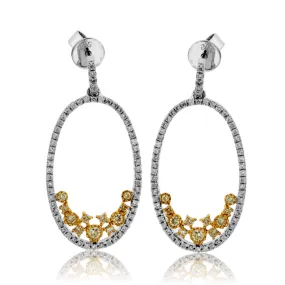 White Diamond Oval with Yellow Diamond Accent Earrings