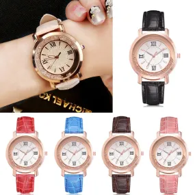 Women's Rhinestone and Leather Quartz Watch