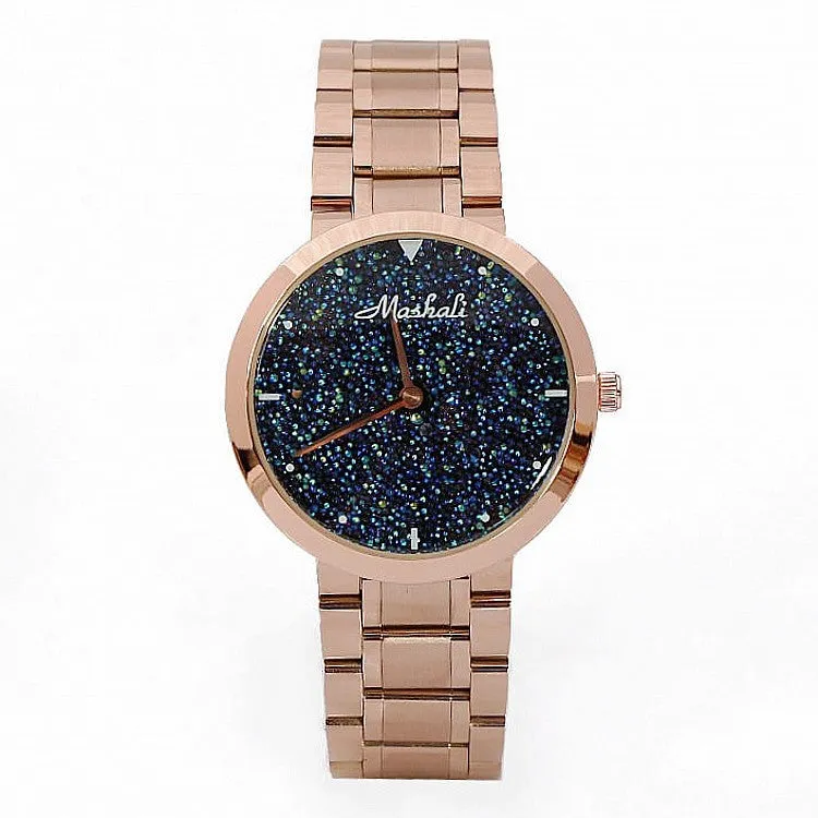 Women's Watch Blue starry embellished dial stainless steel strap elegant watch