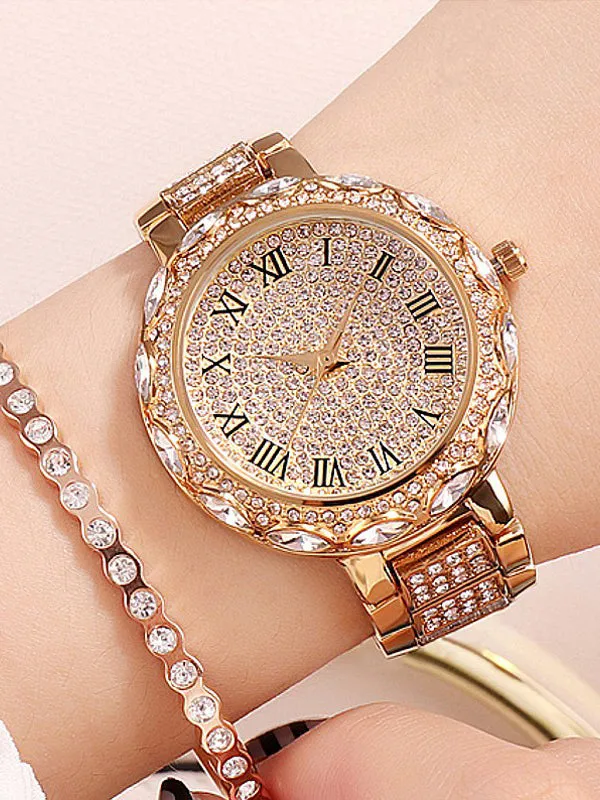 Women's watch Full Diamond Round large dial Pattern diamond stainless steel Shining Watch