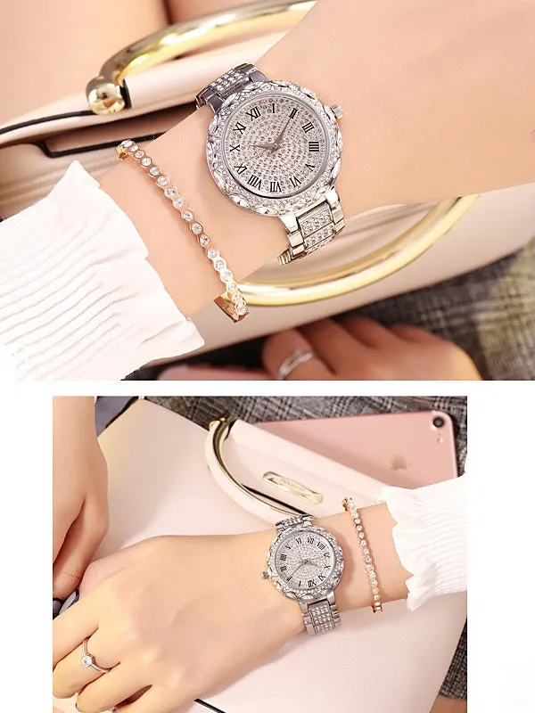 Women's watch Full Diamond Round large dial Pattern diamond stainless steel Shining Watch