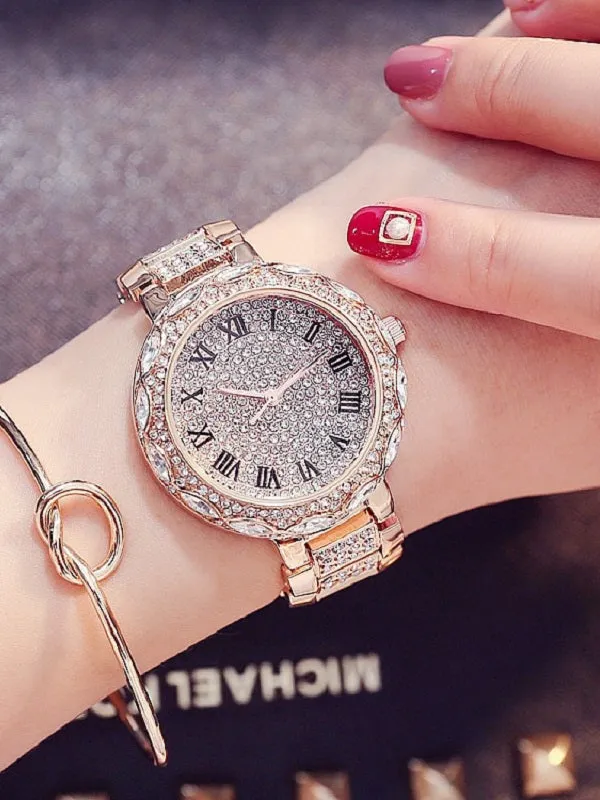 Women's watch Full Diamond Round large dial Pattern diamond stainless steel Shining Watch