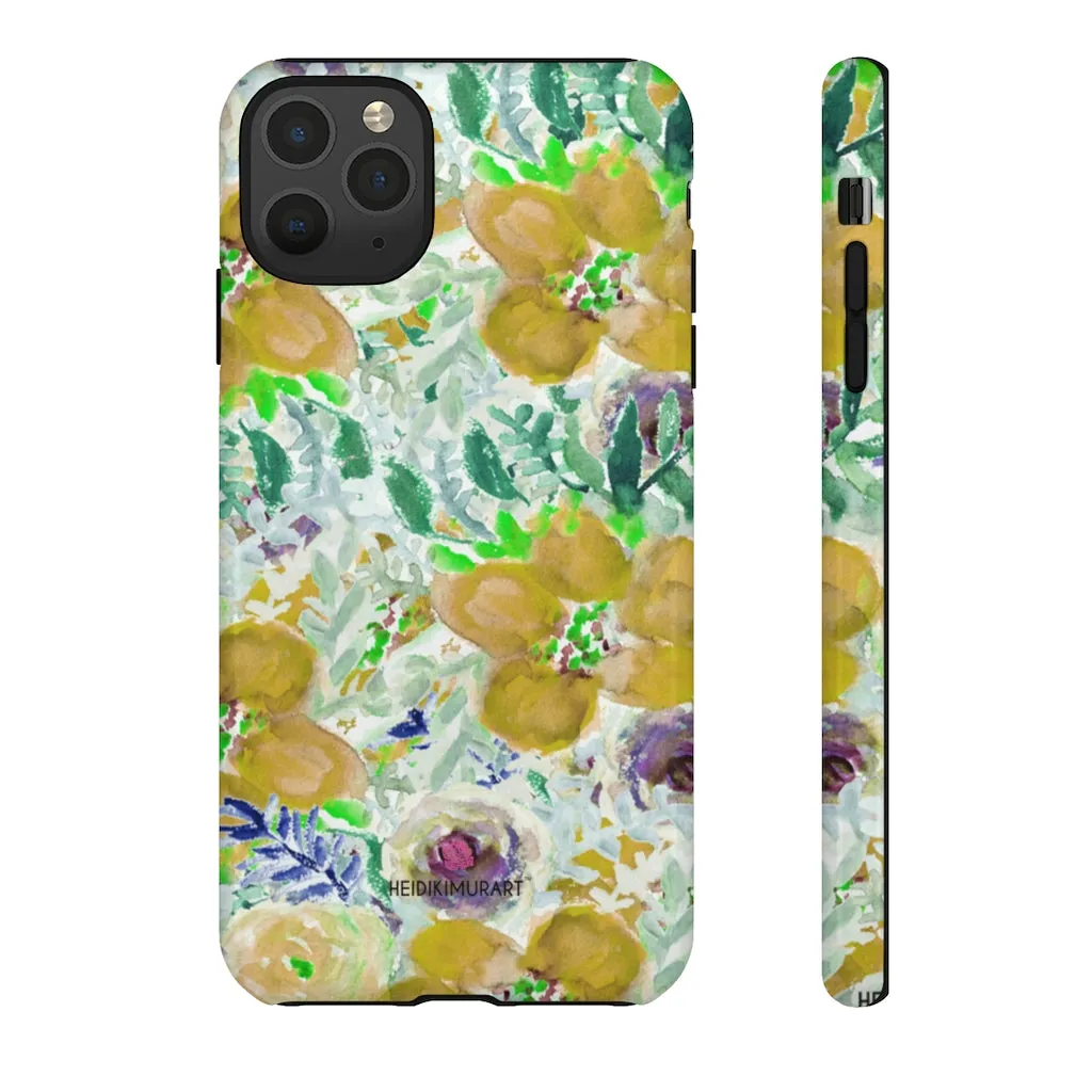 Yellow Floral Designer Tough Cases, Flower Print Best iPhone Samsung Case-Made in USA