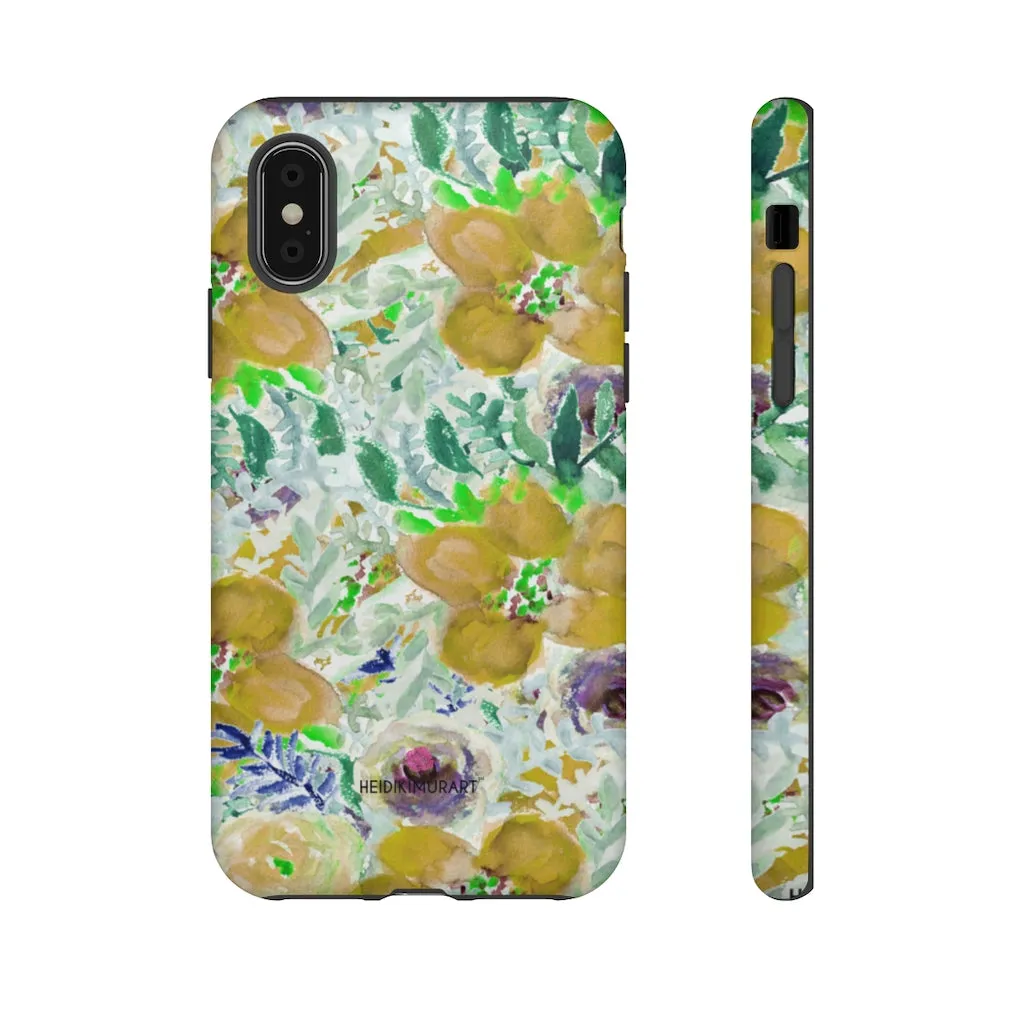 Yellow Floral Designer Tough Cases, Flower Print Best iPhone Samsung Case-Made in USA