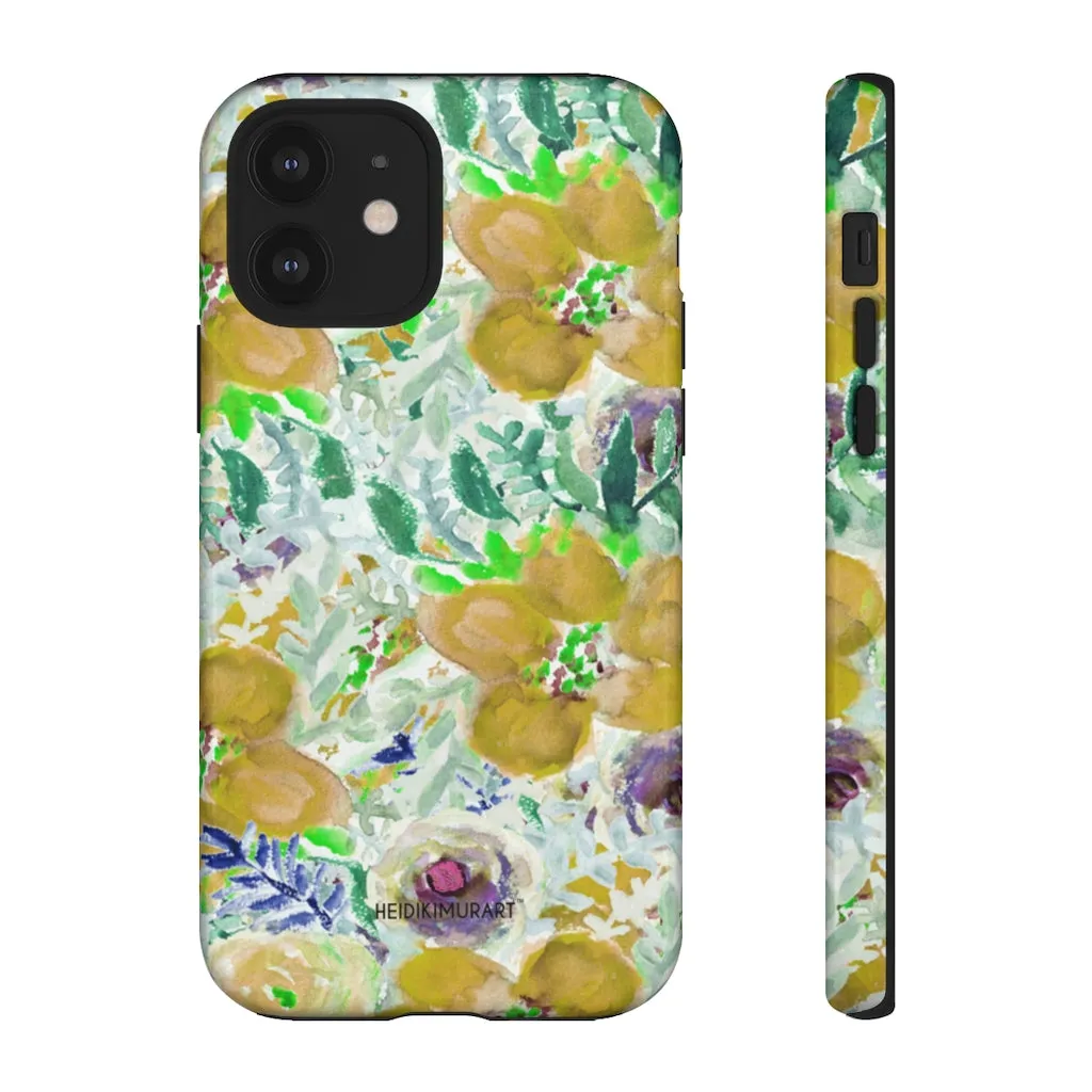 Yellow Floral Designer Tough Cases, Flower Print Best iPhone Samsung Case-Made in USA