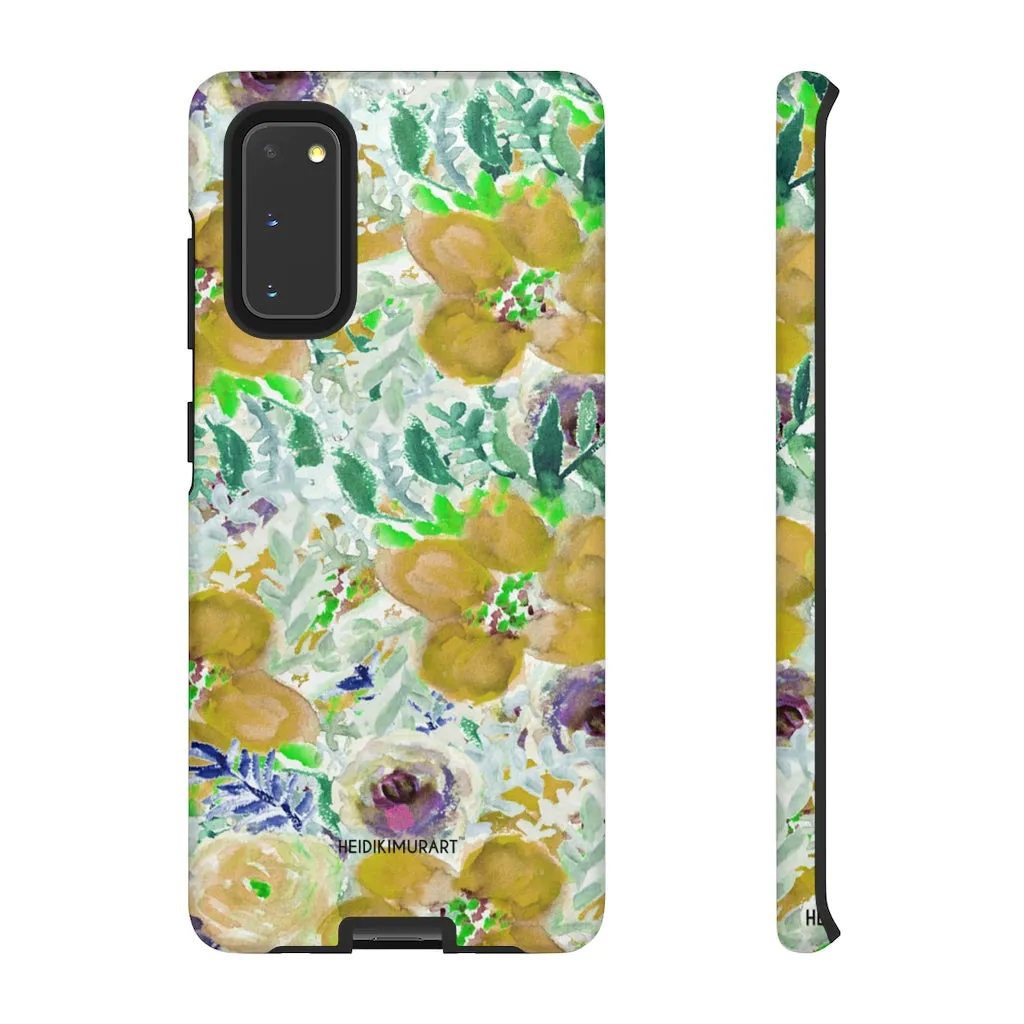 Yellow Floral Designer Tough Cases, Flower Print Best iPhone Samsung Case-Made in USA