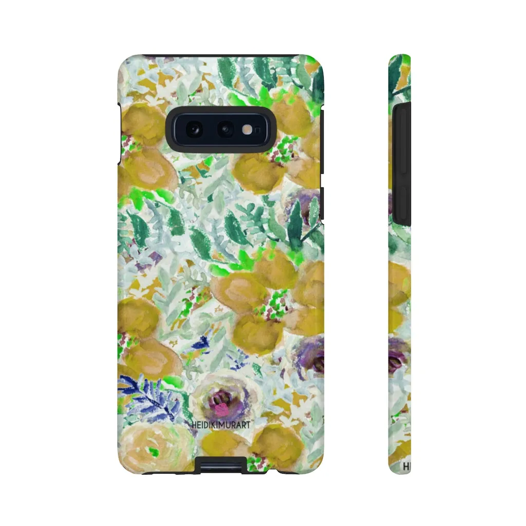 Yellow Floral Designer Tough Cases, Flower Print Best iPhone Samsung Case-Made in USA